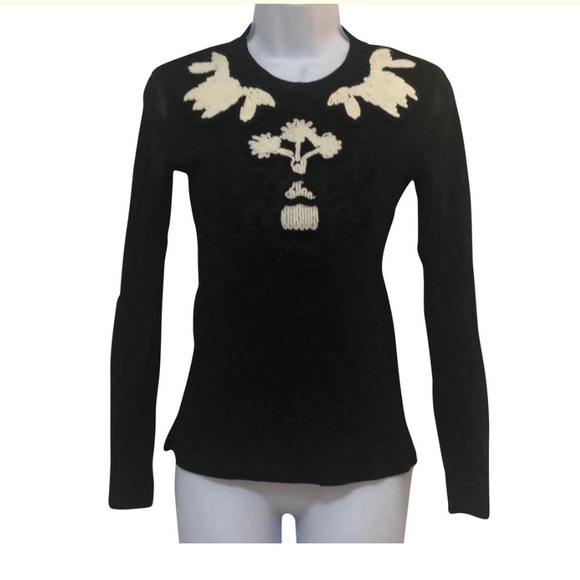 Vivienne Tam Tops - Vivienne Tam Semi-Sheer Embroidered Appliqué Top